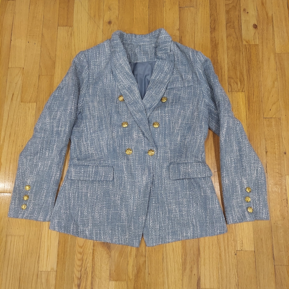 NWOT Amazon Women's Teal & White Blazer with Gold Accents (Size: XL)